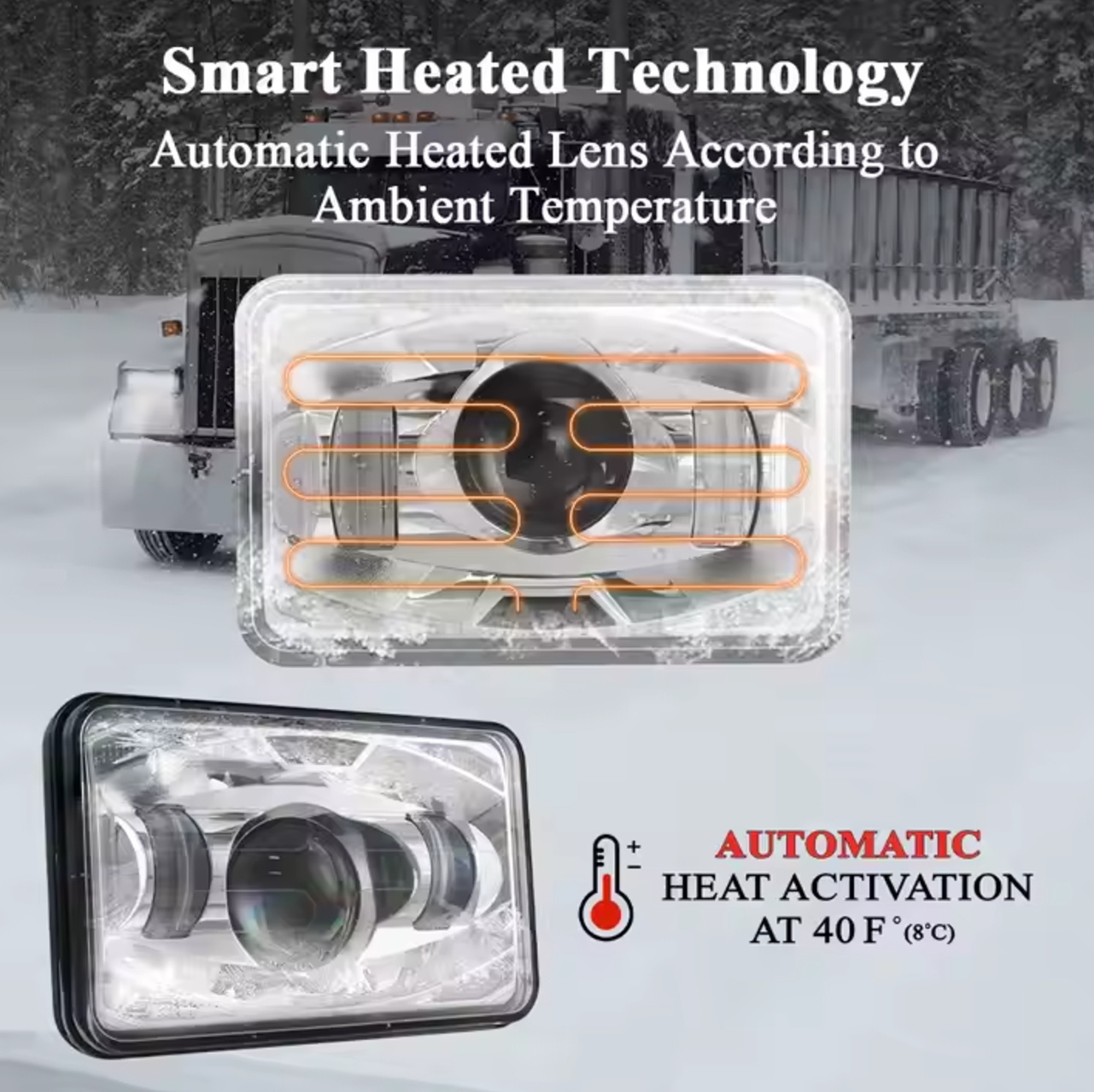 4" x 6" SAE LED Projector Headlight with De-Icing Technology - Chrome and Dark Theme