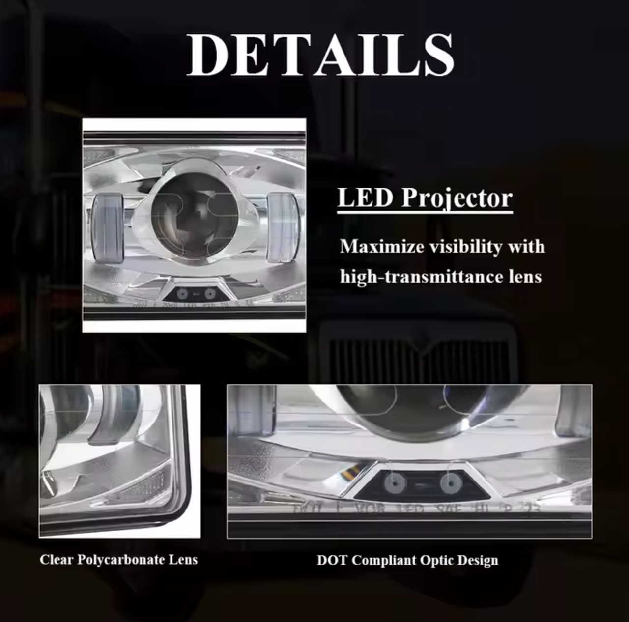 4" x 6" SAE LED Projector Headlight with De-Icing Technology - Chrome and Dark Theme