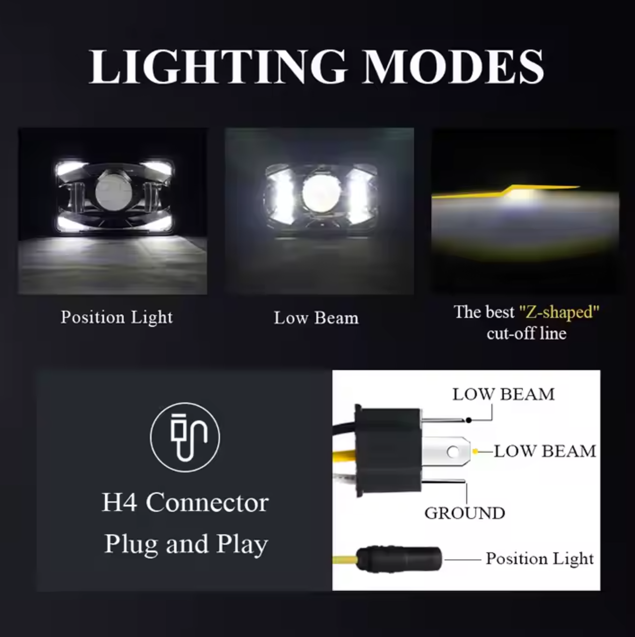 4" x 6" SAE LED Projector Headlight with De-Icing Technology - Chrome and Dark Theme